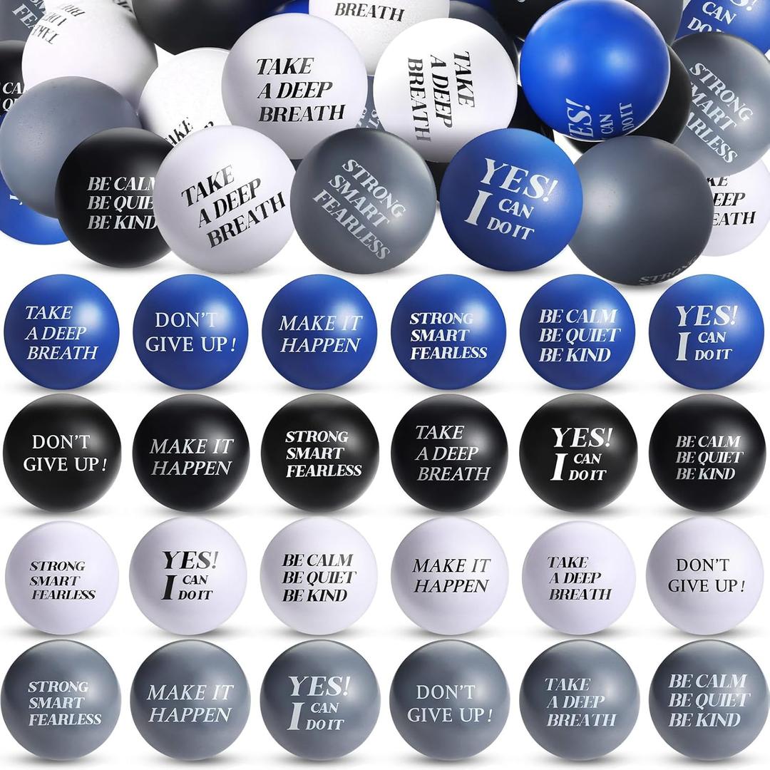 Jerify 72 Pcs Bulk Stress Balls for Adults Motivational Quotes Stress Balls Colorful Foam Ball Hand Exercise Small Therapy Fidget Relief Anxiety Toys for Coworkers Gifts Party Favors(Cool Colors)