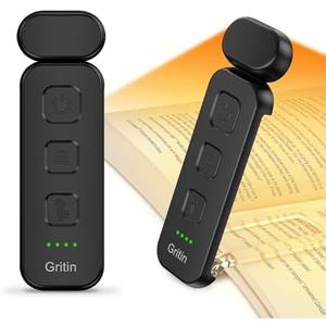 Gritin Reading Light, Rechargeable Book Light for Reading in Bed - Eye Caring 3 Color Temperatures, 5-Level Dimmable Brightness, Long Lasting, Compact Size Clip on Book Lamp for Bookworms-Black