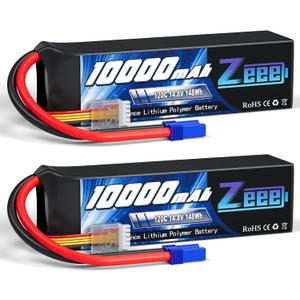 Zeee 4S Lipo Battery 10000mAh 14.8V 120C with EC5 Connector Soft Case RC Battery Compatible with Xmaxx RC Car Truck Tank Racing Hobby Models (2 Pack)