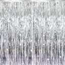 GOER 6.4 ft x 8.2 ft Metallic Tinsel Foil Fringe Curtains,Pack of 2 Party Streamer Backdrop for Birthday,Graduation Decorations and New Year Eve (Silver)