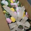 26" Artificial Tulips Teardrop Swag with Burlap Bow, Handmade Spring Easter Teardrop Wreath for Front Door & Porch Wall, Spring Easter Decor Decorative Swag