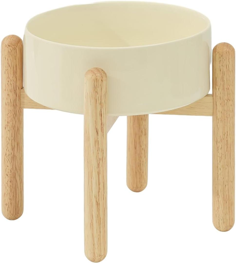 Havniva Ceramic 8.2inch Raised Dog Bowl with Stand for Large - Breed Dogs, Pet Food and Water Feeder(Single Bowl with Stand - Beige)