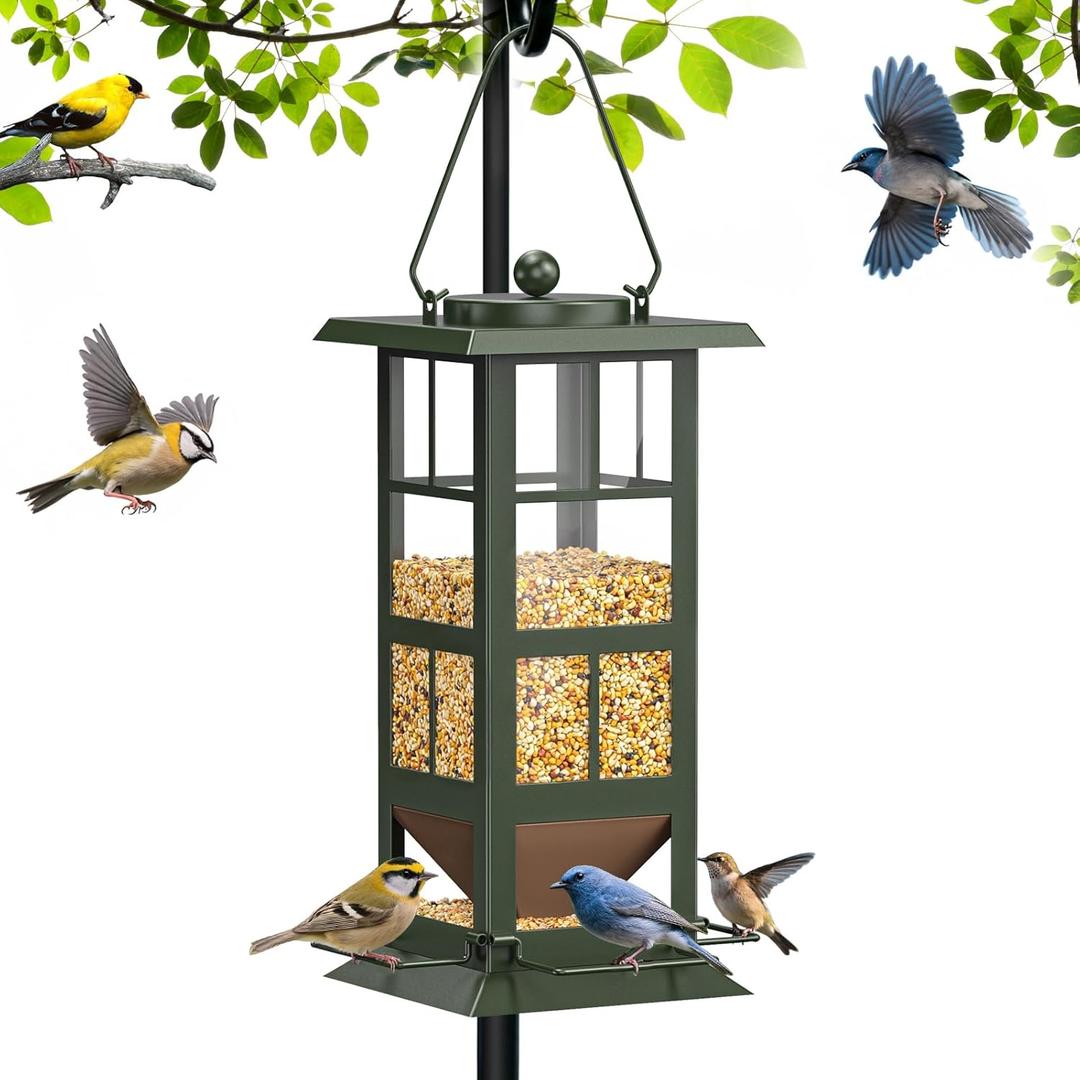 Wildpark Wild Bird Feeders for Outdoors - Small Metal Hanging 4 Port Bird Feeder with Drainage Holes, Easy to Fill Weatherproof Design - Attracts Cardinals, Blue Jays & More