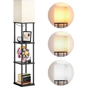 addlon Floor Lamps with Shelves, 4-Tier Modern Shelf Floor Lamp with 3CCT LED Bulb, Display Floor Lamp for Living Room, Bedroom and Office - Black