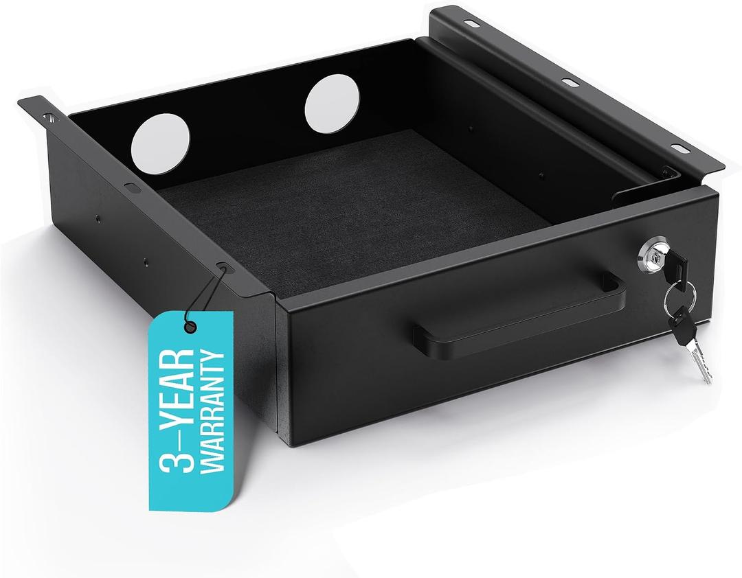 Under Desk Drawer Slide-Out Lockable Metal Storage Drawer with Cable Management for Office & Home (Single, Non-Bracketed)