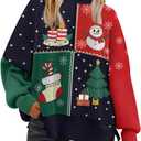 LILLUSORY Women's Oversized Batwing Sweaters 2026 Fall Outfits Trendy Crewneck Knit Side Slit Fashion Pullover Tops (Medium, Red Green)