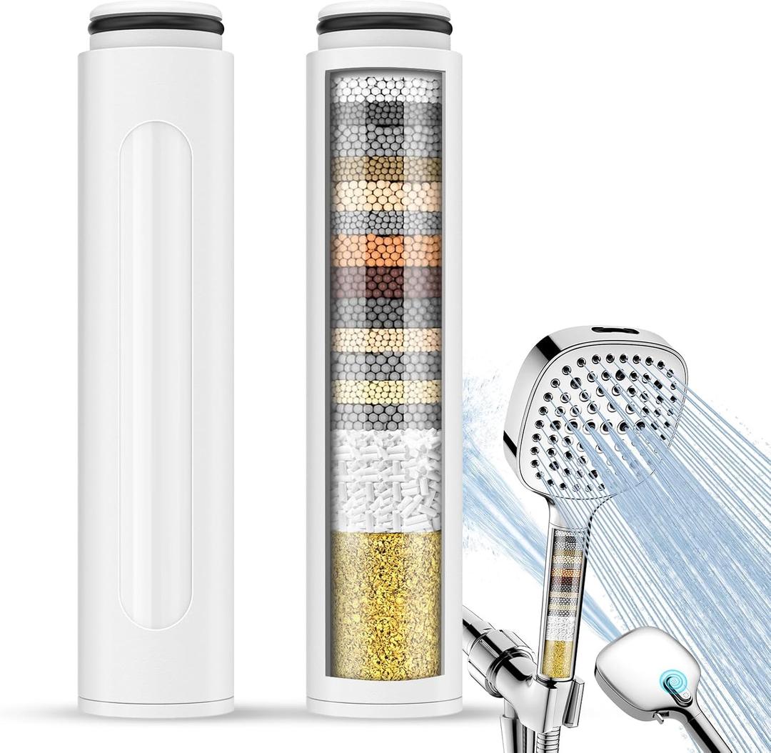 2 Pack Replacement Filters for Shower Head with Handheld, Water Softener Filters Beads for Hard Water, Remove Chlorine, Reduces Dry Itchy Skin