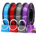 Reprapper Silk TPU Filament, 95A Shore Hardness TPU 1.75mm Bundle, Elastic 3D Printer Filament Pack, Flexible & Soft Filament for 3D Printer ( 0.03mm) 4 * 250G, Blue/Red/Purple/Grey