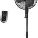Lasko Oscillating Pedestal Fan, Thermostat, Adjustable Height, Remote Control, Timer, 4 Speeds, for Bedroom, Living Room, Office & Dorm, 16", Black, S16612