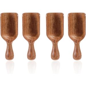 4pcs Acacia Mini Wooden Spoons, Wooden Coffee Scoops Versatile Coffee Bean Measuring Spoon Sugar Flour Tablespoon Kitchen Supply for Jars Canisters