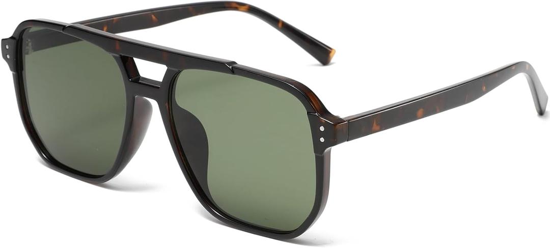 PORADAY Retro Aviator Sunglasses for Women Men Trendy Classic 70s Square Frame Sun Glasses Vintage Aviators Shades (Leopard/G15)