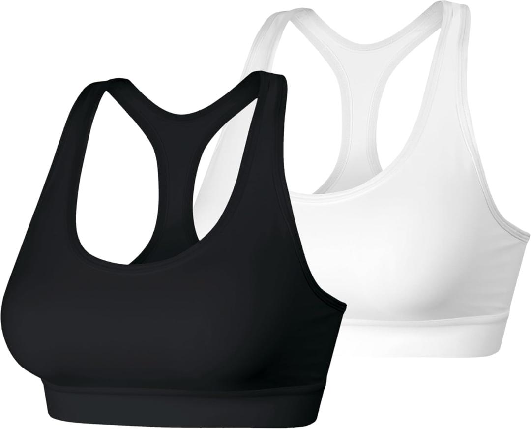 Hanes Womens Sport Compression Racerback Sports-Bra (Large, Black/White - 2 Pack)