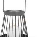 Abbott Collection Spoke Lantern with LED Candle | Built-In Flameless Glow, IP44 Weather-Resistant, 6-Hr Timer, 2 AA Batteries, 200+ Hr Runtime, Gray, 7"H
