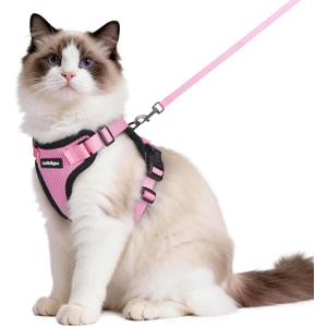 rabbitgoo Cat Harness and Leash for Walking, Escape Proof Soft Adjustable Vest Harnesses for Cats, Easy Control Breathable Reflective Strips Jacket, Pink, M