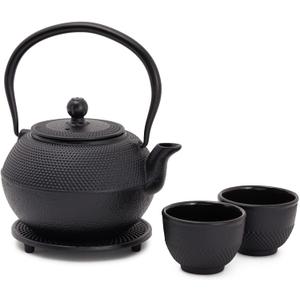 Juvale Cast Iron Teapot, Japanese Tetsubin Kettle Set with 2 Cups, Tea Infuser (1200 ml Teapot with Infuser) - Black