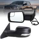 Left Driver Side Mirror Compatible With 2019-2025 Ram 1500 With Power Folding Power Glass Heated Turn Signal Puddle Lights Temperature Sensor Matte Black Replace#68462769AB(14Pins)