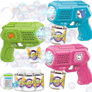 Beria Bubble Guns with Bubble Solution- 3 Pack, Bubbles Gun, Blaster, Blower, Maker, Machine for Boys Girls, Birthday Gifts for Ages 3 4 5 6 7 8 Year Old Kid, Outdoor Toys for Toddlers, Party, Wedding