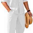 COOFANDY Mens Linen Sets 2 Piece Long Sleeve Button Down Cuban Shirt and Pants Set Summer Beach Set Outfits Size XL
