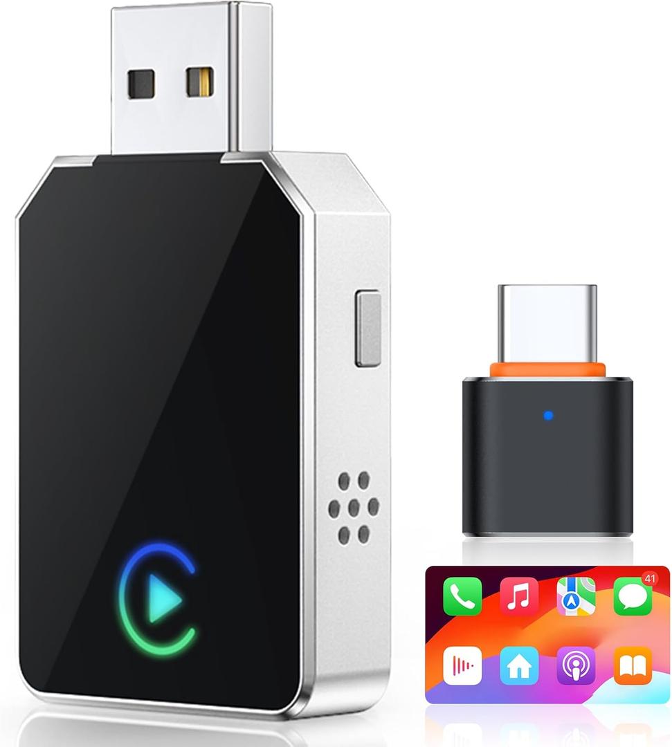 SPIRITIME Wireless CarPlay Adapter for iPhone 5-Second Auto Connect | 1-Click Phone Swap for Families | Convert Wired to Wireless | Stable & Fast, Plug & Play | Supports Factory CarPlay Cars 2016+