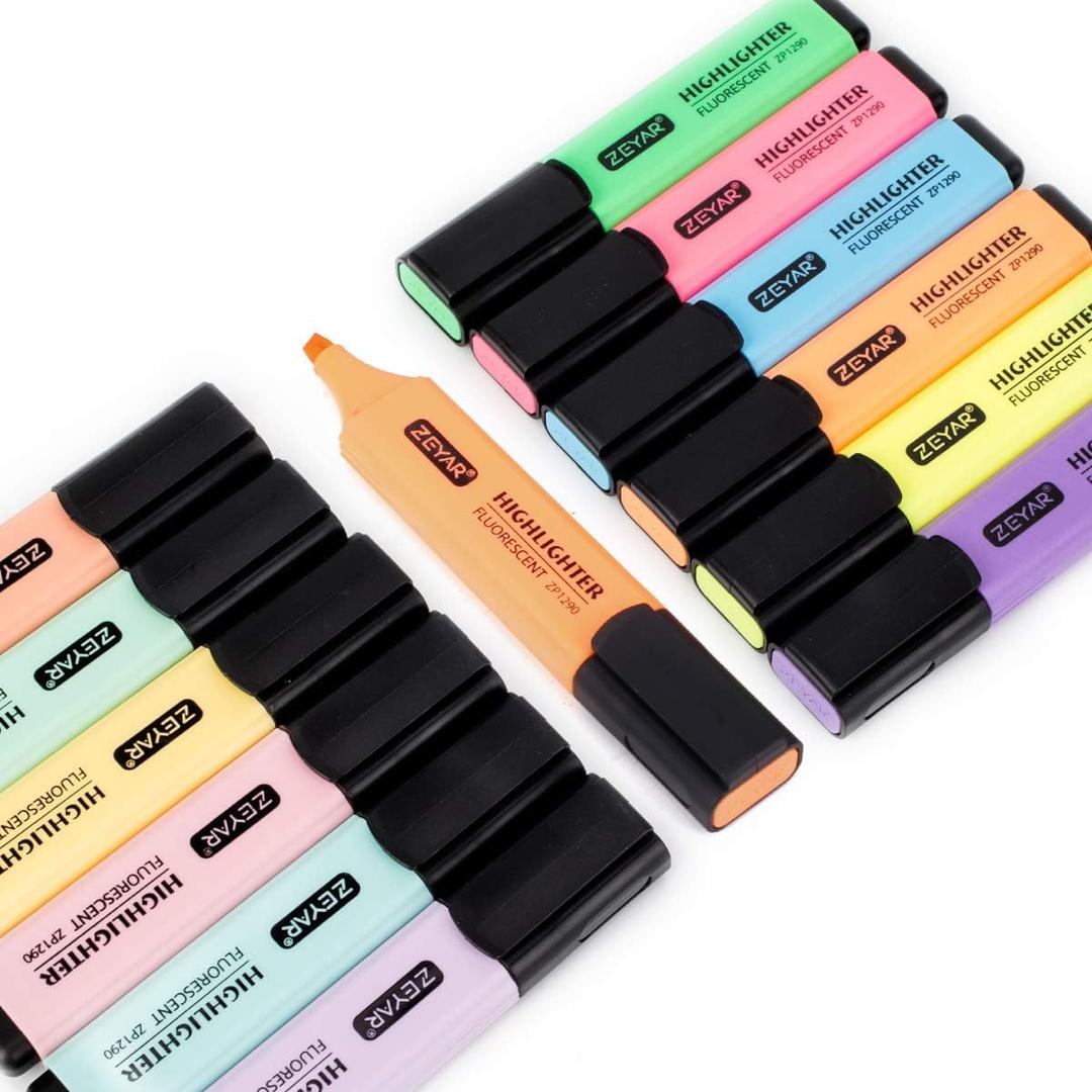 ZEYAR Highlighter, Chisel Tip Marker Pen, AP Certified, Assorted Colors, Water Based, Quick Dry (12 Colors)