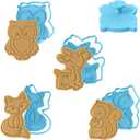 Woodland Animal Cookie Cutters Set of 4 - Animal Shaped Cookie Stamps & Cutters, Easy to Use Shaper - For Baking & Kitchen, Food Grade Material - Deer, Fox, Owl, & Squirrel - Baby Blue