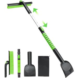 45.6" Ice Scraper and Snow Brush for Car Windshield [Silicone Bristles] ,3in1 Extendable Emergency Snow Shovel with Ergonomic Foam Grip and 360° Pivoting Brush Head for Christmas, Car Auto Truck SUV