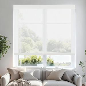 Persilux Free-Stop Cordless Roller Shades for Windows Light Filtering Shades, 5% Openness Solar Screen Semi Sheer Roller Blinds UV Protection for Office and Home. Easy to Install 33" W x 72" H, White