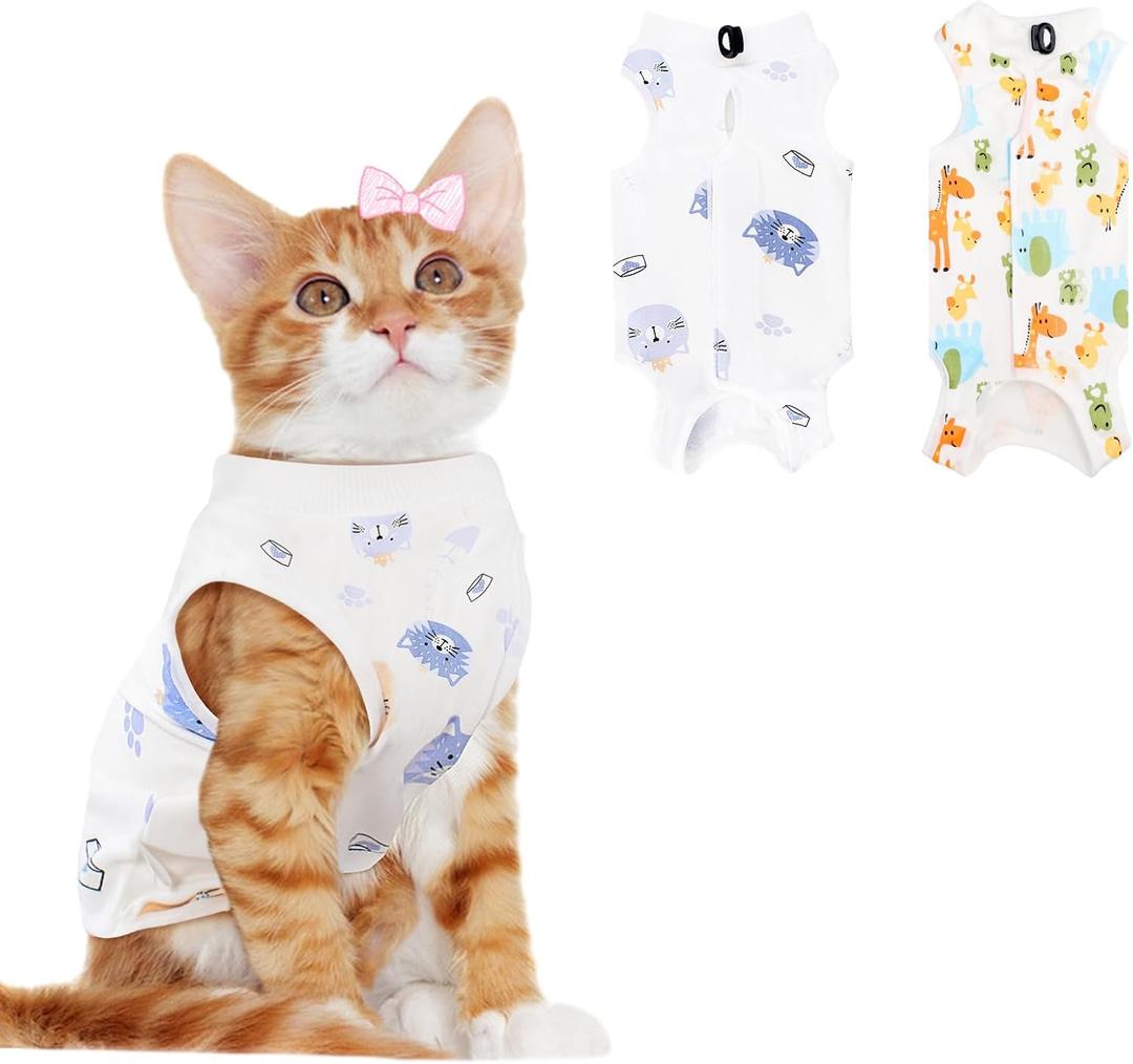 2 PCS Cat Recovery Suit Female Cat Onesie for Cats After Surgery Spay Abdominal Wounds, Kitten Surgery Recovery Suit Female Breathable E-Collar Alternative Kitten Onesie Anti Licking Medium