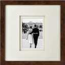 Yaetm 12x12 Square Picture Frame Matted to 5x7, Double Floating Ivory Mat, Brown Wood Grain Photo Frame with Polished Tempered Glass for Wall Gallery, Home and Office, Wall Mounting, Single