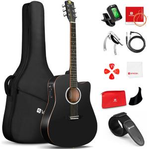 Vangoa Electric Acoustic Guitar Full Size Cutaway Acoustic Guitar Bundle Guitarra Acustica with Pickup for Adults Teens Beginners, Matte Black
