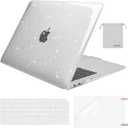 MOSISO Compatible with MacBook Air 13 inch Case 2022 2021 2020 2019 2018 A2337 M1 A2179 A1932, Glitter Plastic Hard Shell&Keyboard Cover&Screen Film&Storage Bag for MacBook Air 13 inch, Transparent