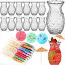 Tioncy 20 Pcs Pineapple Glasses 200 Pcs Candy Cane Drink Umbrellas 18 oz Pineapple Cups for Cocktails Drink Umbrellas Cocktail Picks Beverage Drinkware for Party Decor(Clear), one size