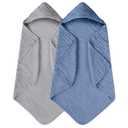 Yoofoss Hooded Baby Towels for Newborn 2 Pack 100% Muslin Organic Cotton Baby Bath Towel with Hood for Babies, Infant, Toddler and Kids, 32x32Inch, Soft and Absorbent Newborn Essential,Grey& Dark Blue