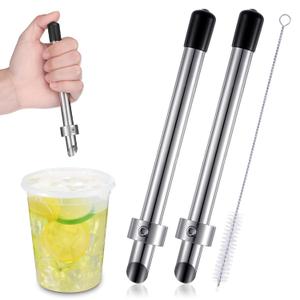 Lasnten 2 Pack Straw Puncher for Plastic Lids Lemonade Cups, Stainless Steel Straw Hole Puncher Punching Tools for Cafe Drinks Deli Container Squeezed Fresh Lemonade Stand Supplies(6.3 Inch,Black)