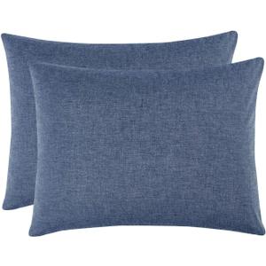 Wake In Cloud - Cotton Pillow Cases, 100% Washed Cotton, Breathable Percale Neutral Farmhouse, Set of 2 Pillowcases Pillow Shams Covers, Denim Blue, Standard Size 20x26 Inches