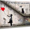 Banksy Wall Art Graffiti Wall Decor Little Girl with Red Balloon Picture for Bedroom Street Pop Art Canvas Prints Abstract Flower Black Cat Poster Modern Artwork Living Room Office Decorations 20x40"