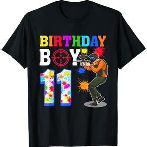 11 Year Old Paintball Boy 11th Birthday Party T-Shirt, Black, S