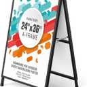 A Frame Sign 24x36 Inch Sandwich Board, Heavy Duty Double-Sided Folding Sidewalk Signboard, Slide-in Steel Metal Frame Sign Display Holder for Outdoor & Indoor Street Poster, Businesses, Advertising