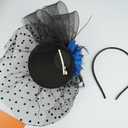 Cizoe Fascinator for Women with Black Veil Derby Headpiece Tea Party Hats and Lace Gloves (Blue)
