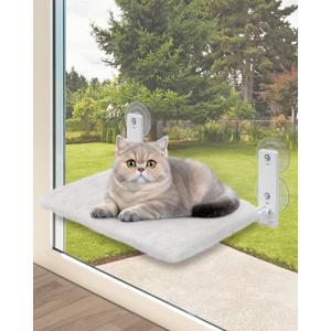 keny Foldable Cat Window Perch with 4 Larger Suction Cups, Cordless Window Bed with Reversible Cover for Cats Inside, White (Small)