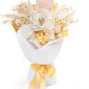 TINGE TIME Preserved Flowers Bouquet, Platinum Faux Rose Bouquets, Eternal Roses Bouquet for Wedding, Table Centerpieces, Mothers Day, Birthday Gifts, Anniversary, Graduation(White & Gold)