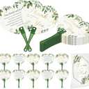 Aneco 120 Pieces Wedding Hand Plastic Fans with Wedding Table Sign Handheld Plastic Fan with Handle for Guests Bulk Wedding Hand Fans for Wedding Ceremony Bridal Shower, Green Leaves
