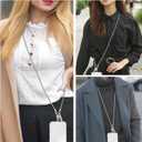 Metal Cell Phone chain Crossbody Phone lanyard with 2 Tether Tabs Detachable iPhone Chain Crossbody Strap,Non-rusting,Solid,iPhone Lanyard for Women Girls Travel Shopping Party Camping (Long, Bright Silver)