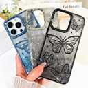 BITOBE Designed for iPhone 12 Pro Max, Cute 3D Butterfly Case Slim Plating Glitter Bling Luxury Cover for Women Girls Protective Camera Protection Bumper 6.7" Blue