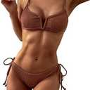 ZAFUL Women's High Cut Bikini Sets Ribbed V-Wire Cami Bikini Two Piece Swimsuit, M, Brown