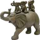 Nature's Mark 8" H 3 Baby Elephants Riding an Elephant Resin Statue Figurine Home Decorative Accent Decor (Gray)