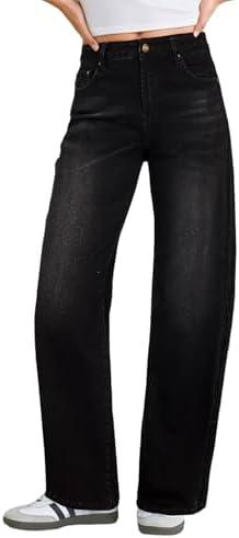 Sidefeel Women's Baggy Jeans High Waisted Stretchy Wide Leg Jeans Color Block Patchwork Barrel Loose Denim Pants Size 14