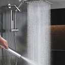 Veken All Metal 10" Shower Head with Handheld, Luxurious Square Double Rain Shower Heads,Power Wash Wand,Dual High Pressure Detachable Rainfall Showerhead with Spray Combo,Extension Arm,Chrome,Sliver