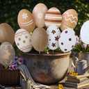 Jenaai 12 Pcs 8 Inch Large Easter Tree Decorations Retro Easter Egg Picks Plastic Nature Beige White Egg Ornaments for Tree Topper Home School Office Spring Holiday Party Vase Vintage Decor