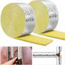 2 Pack 32.8 Foot Foiled Back Fiberglass Pipe Insulation Wrap - Ceramic Water Pipe Insulation for Outdoor & Indoor Use, Freezing Weather